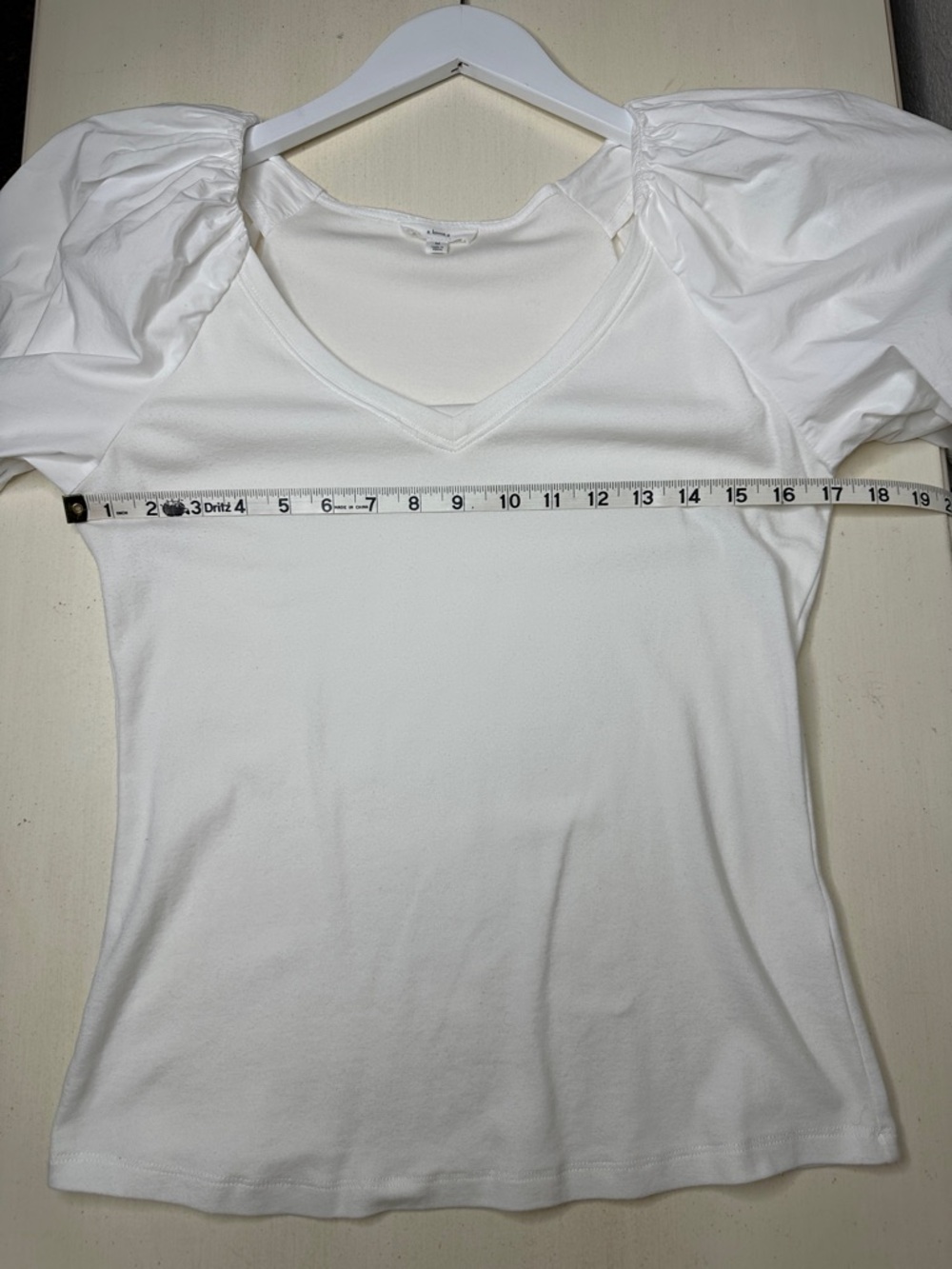 A Loves A Women's Mixed Media Puff Sleeve V Neck T Shirt Size Medium White - Picture 7 of 8